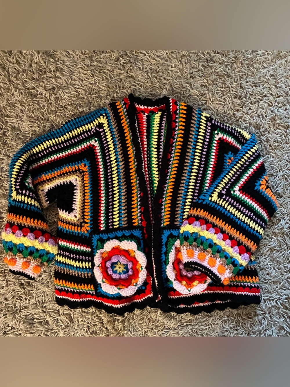 Crocheted colorful cardigan
